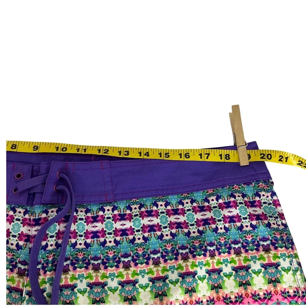 Prana Women Purple Multicolor Geometric Board Shorts XL‎ Swim Surf RN124977